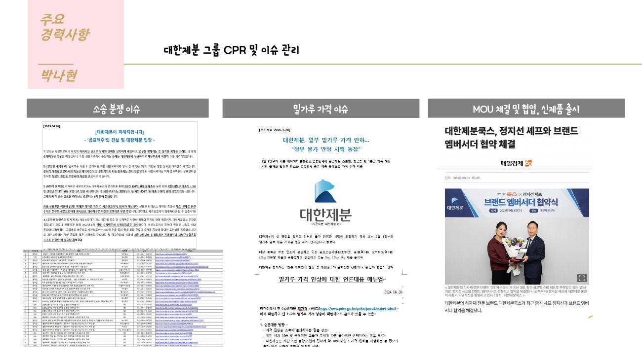 대한제분 그룹 CPR 및 이슈 관리